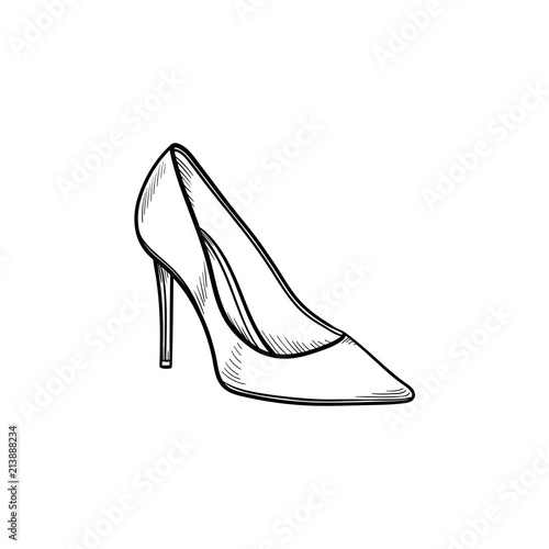High heel shoe hand drawn outline doodle icon. Woman, lady, style, fashion, footwear, shop concept. Vector sketch illustration for print, web, mobile and infographics on white background.
