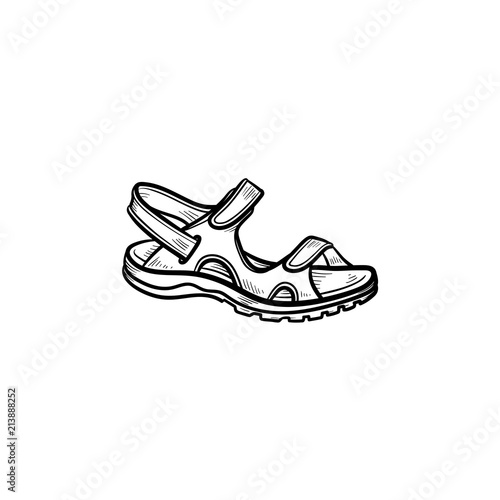 Realistic child sandal drawn outline doodle icon