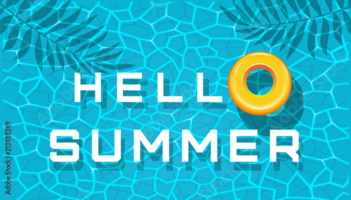 Hello summer. Yellow inflatable swimming circle floats in the sea or in the pool. Summer design. Vector illustration