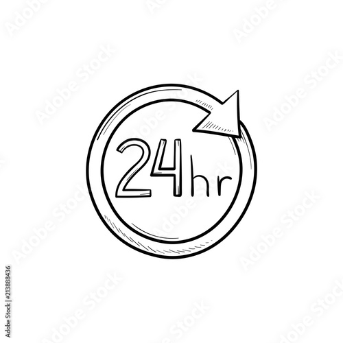 24 hours available circle hand drawn outline doodle icon