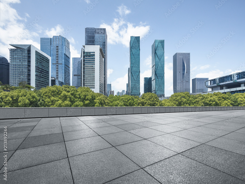 Panoramic skyline and buildings with empty square floor. Panoramic skyline and buildings with empty square floor.