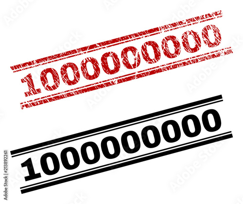 1000000000 stamp seal print with red grunge and clean black version. Red vector rubber print of 1000000000 caption with scratched effect. Captions are placed between double parallel lines.