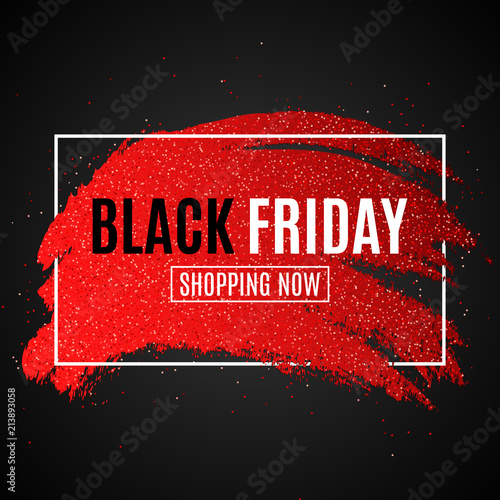 Banner for sale Black Friday. Grunge brush with glitters in white frame. Dark background.Cover for your design. Vector illustration