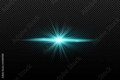 Abstract bright stylish light effect on a transparent background. Bright glowing star. Multicolored flares. Blue rays. Colorful flash. Vector illustration