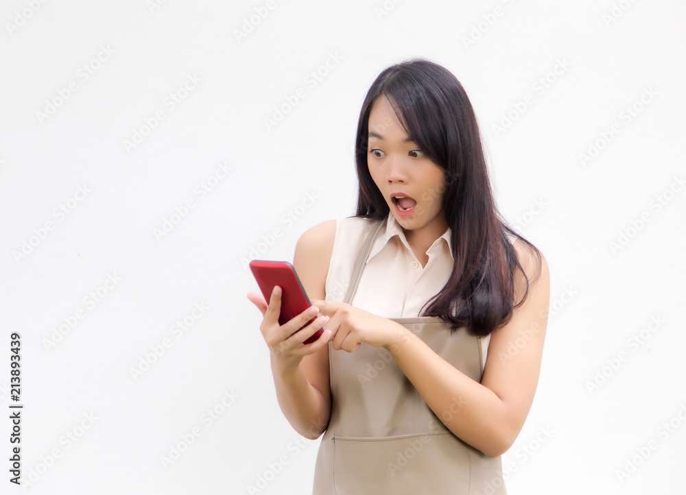 asian lady shock action on mobile phone asian lady shock action on mobile phone