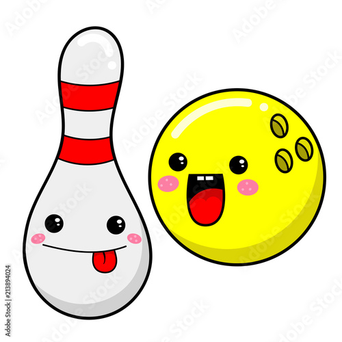 cute cartoon pin and bowling ball, vector illustration