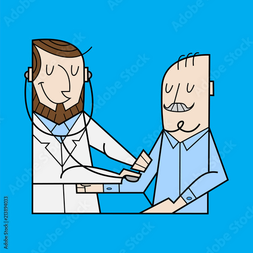 doctor measures pressure in an elderly man, vector illustration