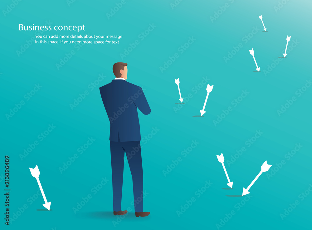 businessman standing with arrows around him , business concept background businessman standing with arrows around him , business concept background