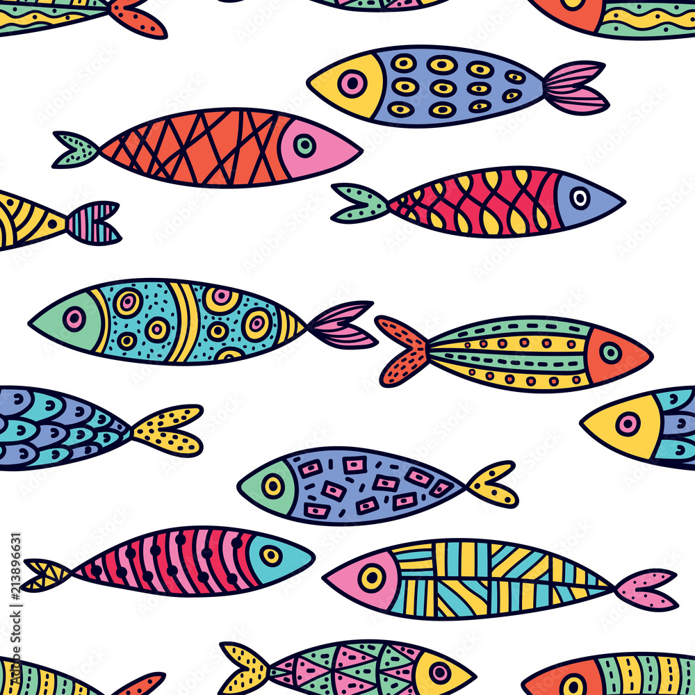 Cute fish. Kids background. Seamless pattern. Cute fish. Kids background. Seamless pattern.