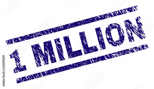 1 MILLION stamp seal watermark with grunge style. Blue vector rubber print of 1 MILLION caption with grunge texture. Text title is placed between parallel lines.