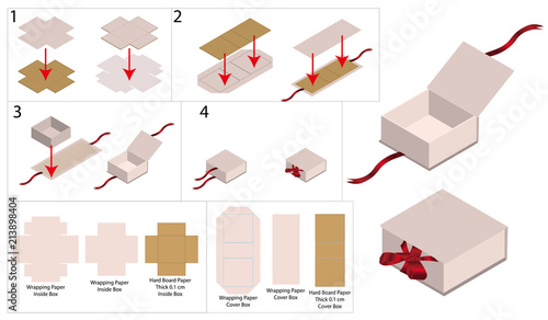 ribbon rigid box mockup with dieline