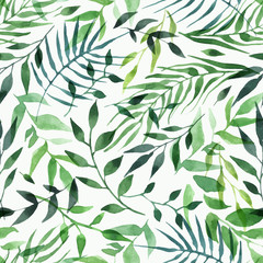 Handdoek met foto Aquarel bladerprint patronen Frisse groene bladeren aquarelpatroon  © zuk_ka