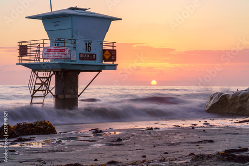 Lone Lifeguard Tower at Cardiff Beach, San Diego