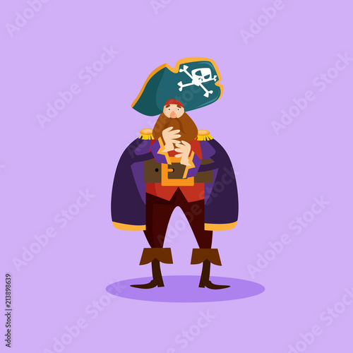 happy cute bearded pirate seaman robber sailor burglar buccaneer cartoon character