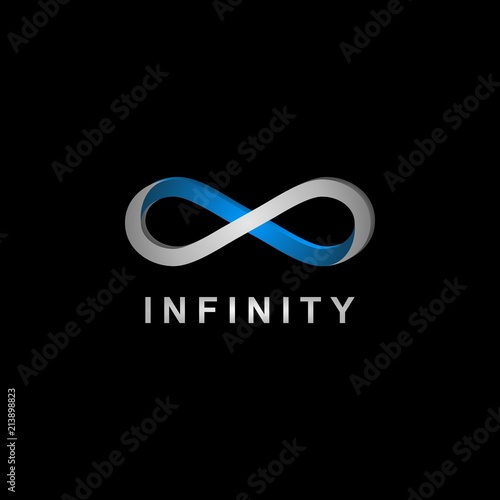 3D realistic infinity symbol, with blue and silver metallic logo.