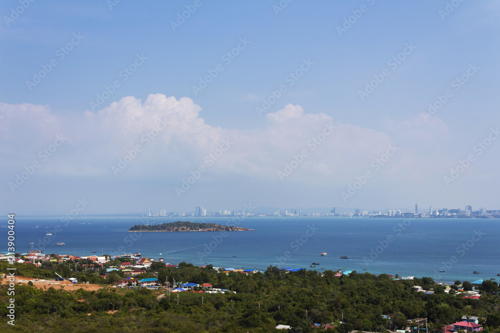 Top view of Koh Larn island in Pattaya city Thailand.