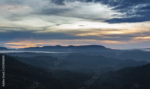 Morning sunrise time mountain scenery in thailand