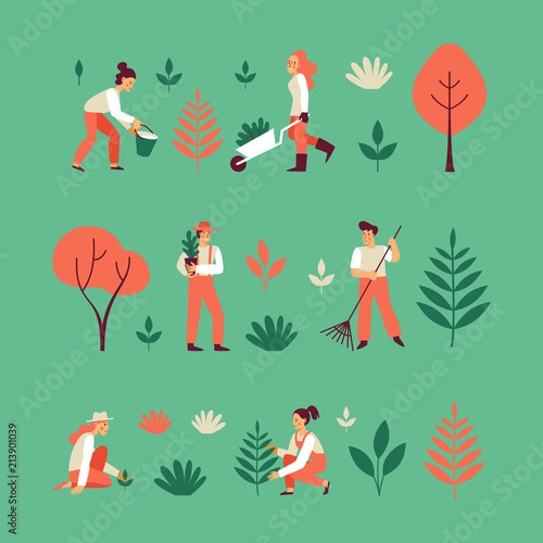 Vector set of illustrations in trendy flat linear style for infographic - gardening concept