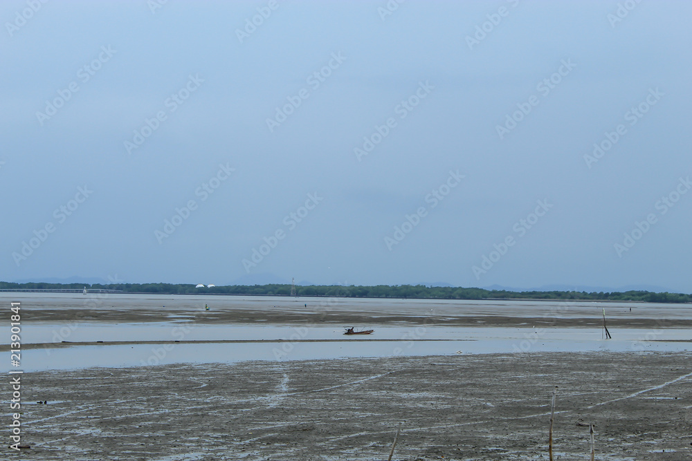 A boat of tourists over the sea at Don Hoi lot in Samut songkham , Thailand.