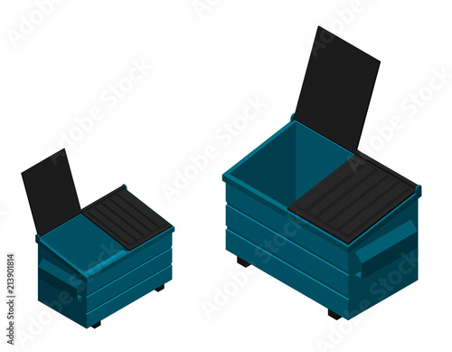 Recycling dumpster. Isolated on white background. 3d Vector illustration. Isometric projection.