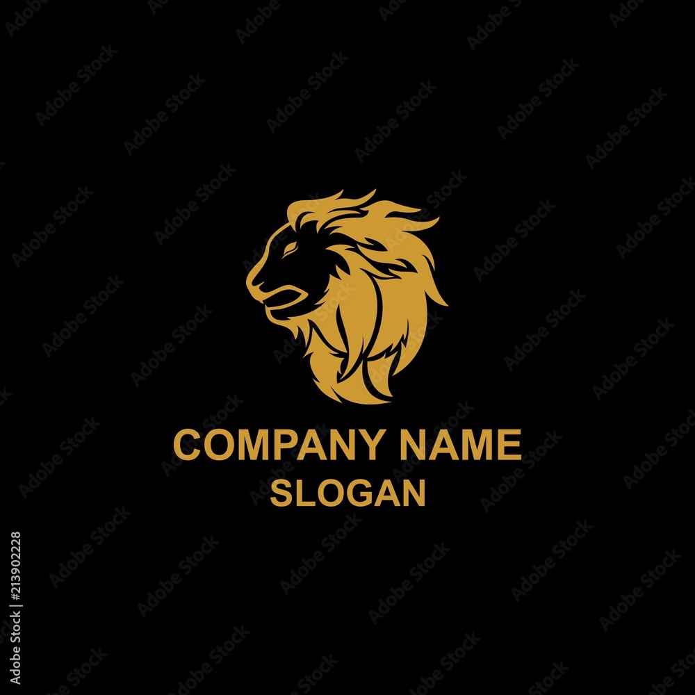Fototapeta premium Lion's head logo facing left, wild animal head with a unique shape.