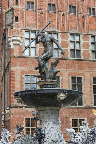 Neptune's Fountain Statue at Long Market Street, Gdansk, Poland