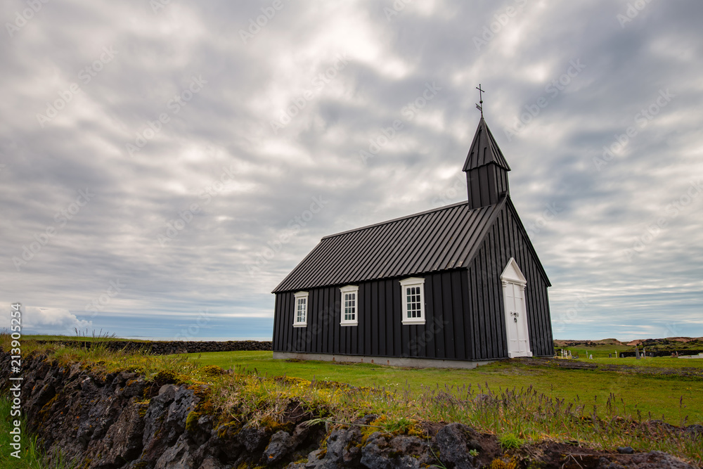 Black church of Budir at Snaefellsnes peninsula in Iceland.
