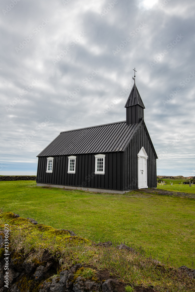 Black church of Budir at Snaefellsnes peninsula in Iceland.