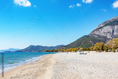 Almost deserted beach of Kambos, Samos Island, Greece