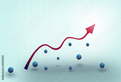 arrow graph. illustration with blue balls photo
