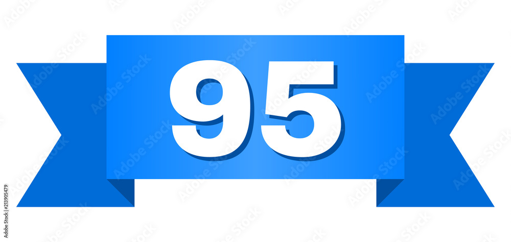 95 text on a ribbon. Designed with white caption and blue stripe. Vector banner with 95 tag. 95 text on a ribbon. Designed with white caption and blue stripe. Vector banner with 95 tag.