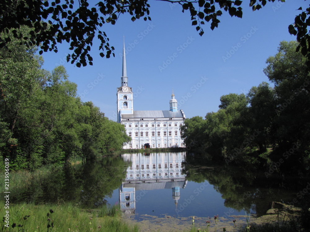 View of the Cathedral of Peter and Paul in Yaroslavl from the side of the pond, summer landscape