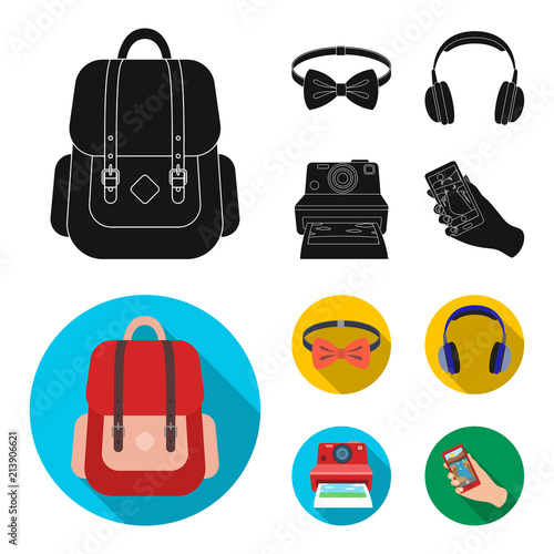 Hipster, fashion, style, subculture .Hipster style set collection icons in black, flat style vector symbol stock illustration web.