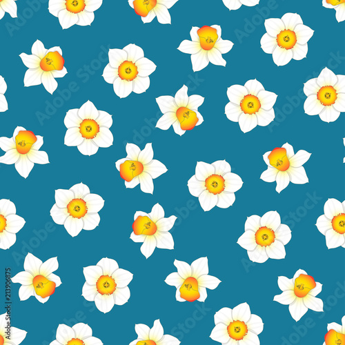 Fototapeta Naklejka Na Ścianę i Meble -  White Daffodil - Narcissus Flower on Indigo Blue Background