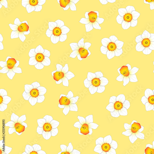 Fototapeta Naklejka Na Ścianę i Meble -  White Daffodil - Narcissus Flower on Yellow Background