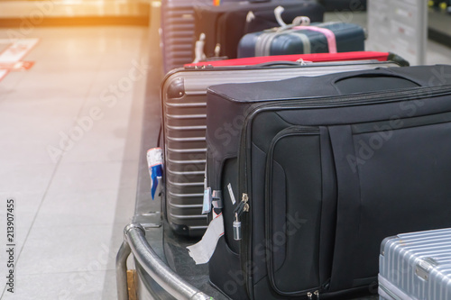 Suitcase or luggage with conveyor belt in the airport