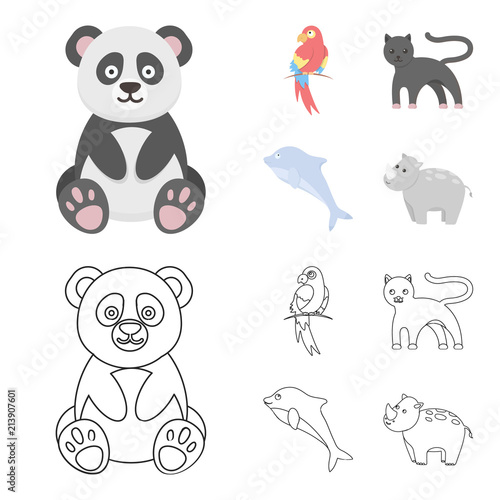 Panda.popugay, panther, dolphin.Animal set collection icons in cartoon,outline style vector symbol stock illustration web. photo