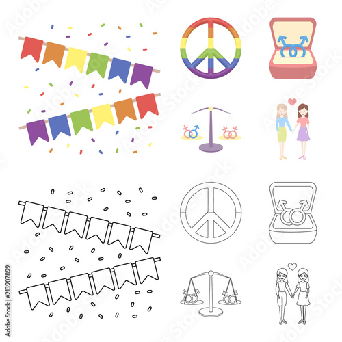 Flags, rainbow, emblem, rings. Gay set collection icons in cartoon,outline style vector symbol stock illustration web.