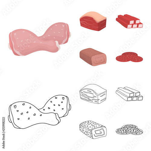 Chicken drumstick, podcherevina, crab sticks, meatloaf. Meat set collection icons in cartoon,outline style vector symbol stock illustration web.