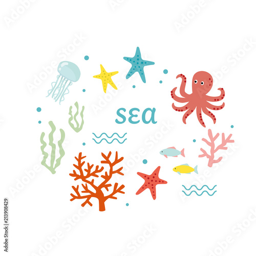 Vector illustration set of sea animals
