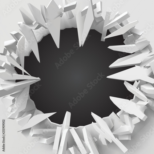 vector illustration of exploding wall with free area on center for any object or background