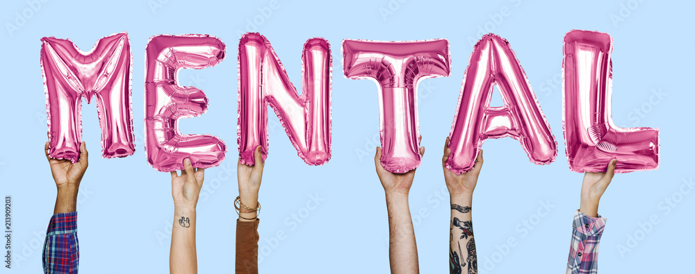 Hands showing mental balloons word Hands showing mental balloons word