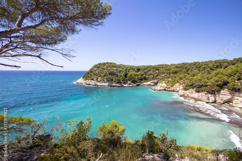 Panorama view of Cala Mitjana  Menorca  Spain