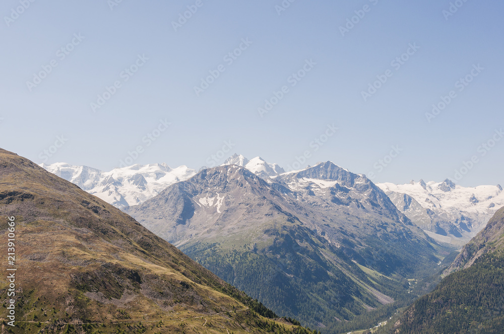 Pontresina, Val Rosen, Bernina, Muottas Muragl, Oberengadin, Engadin, Alpen, Piz Bernina, Wanderweg, Graubünden, Sommer, Schweiz