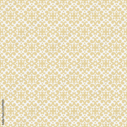 Golden ornate abstract seamless vector pattern. Wallpaper on vintage style
