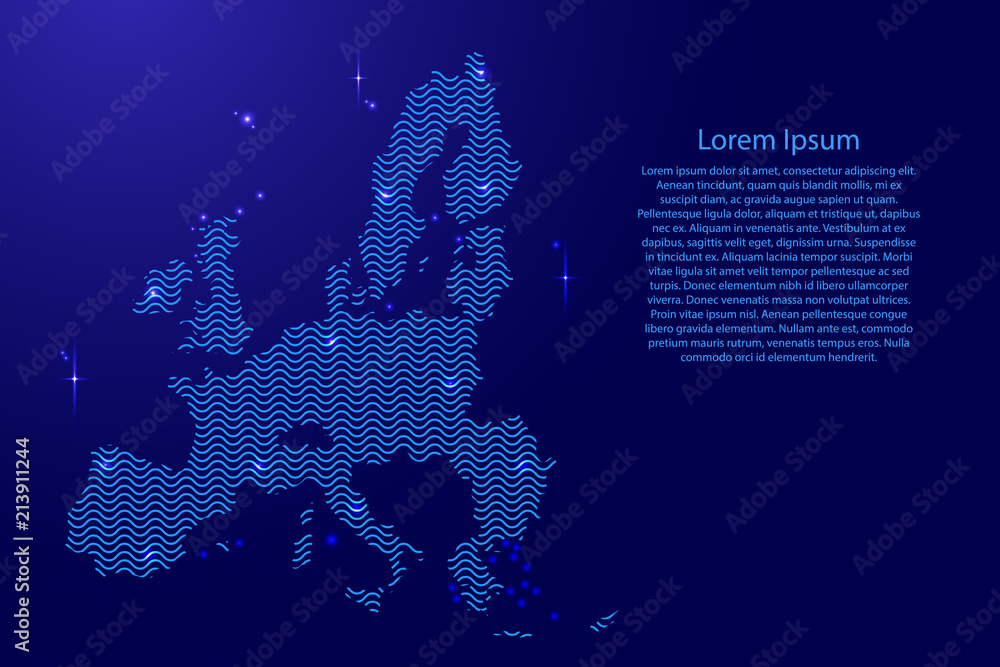 European Union map country abstract silhouette from wavy blue space ...