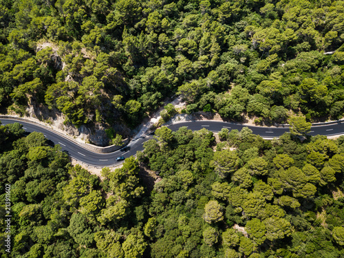 Aerial: Serpentine road in Mallorca, Spain