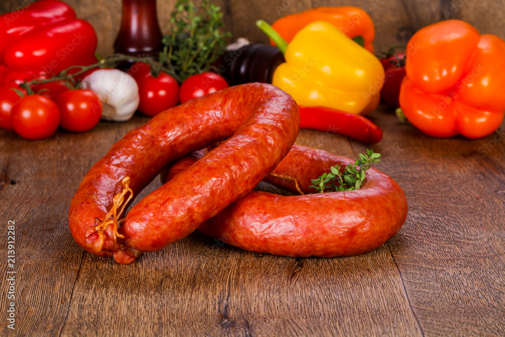 Pork sausages over wooden Pork sausages over wooden