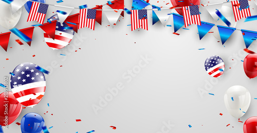 Labor day card design American flag balloons with confetti background. Sale Vector illustration.
