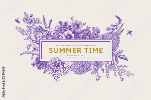 Summer time. Vector vintage illustration. Ultraviolet